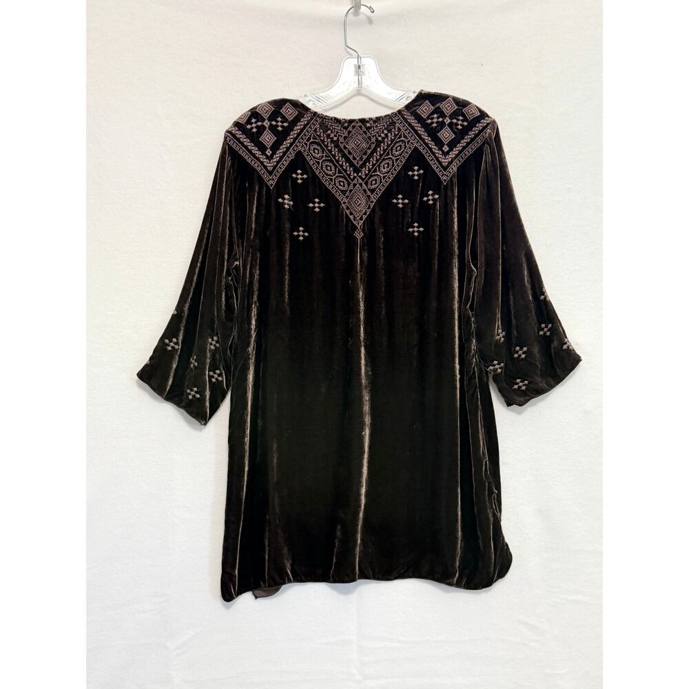 JWLA Johnny Was Embroidered Velvet Rayon Silk Tunic Top Brown Boho Festival - Picture 6 of 9
